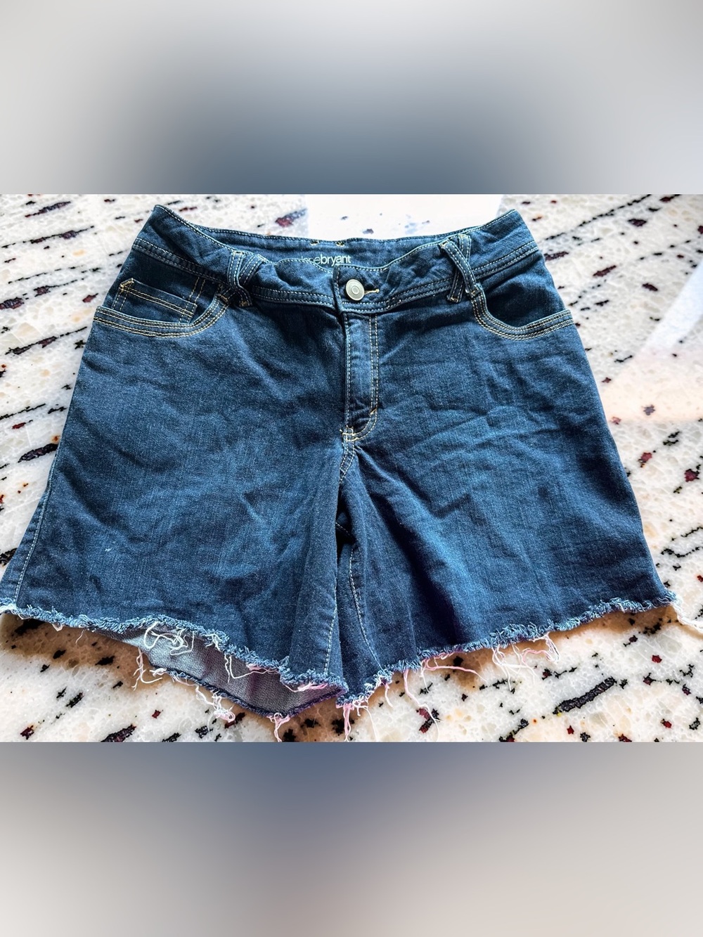 Lane Bryant Womens Size 14 Dark Wash Raw Hem Denim Jean Shorts Embroidered